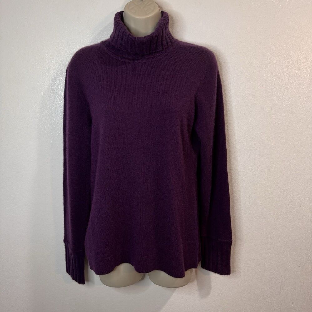 Kinross 100% Cashmere Sweater L Turtleneck Purple Soft Knit Ribbed Chic